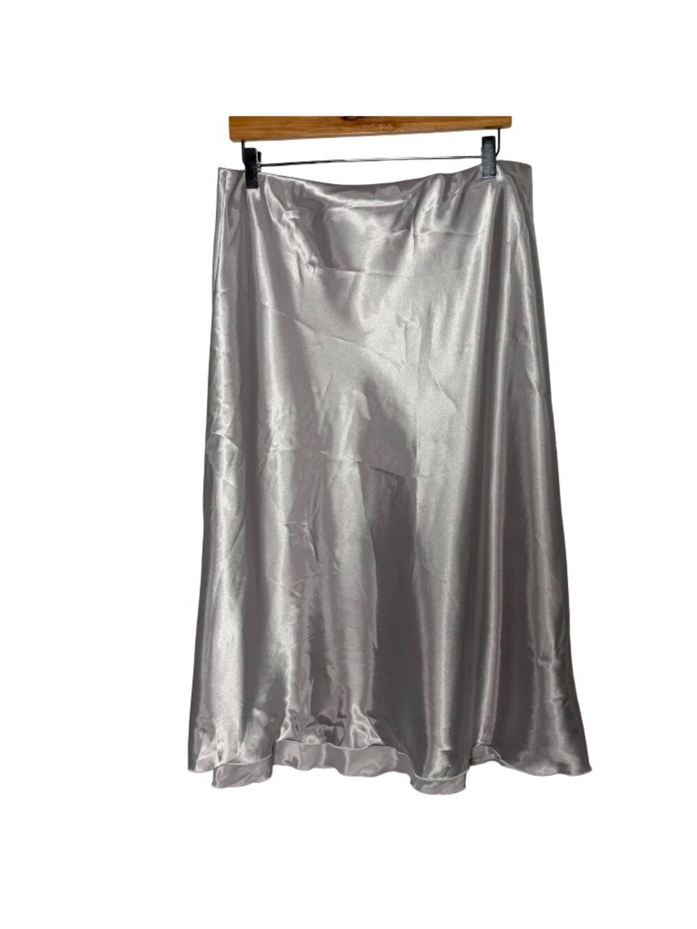 Express Silver Satin Midi Slip Skirt Womens Large Y2K Gray Shiny Made In USA